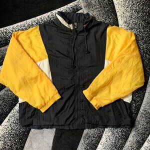 Vintage 90s Cheetah Sport Black Yellow Cream Nylon Full Zip Windbreaker Jacket